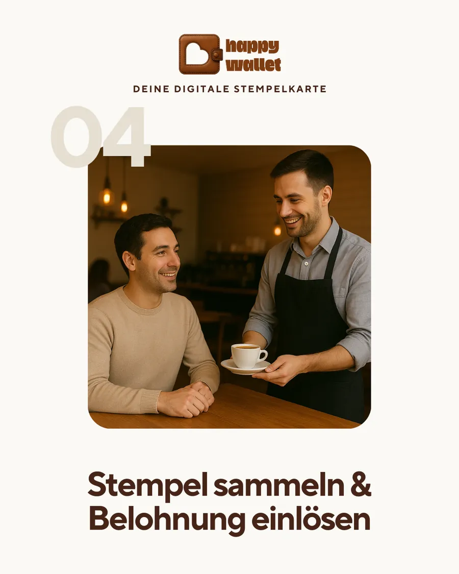 Gastronom überreicht einem Stammgast die eingelöste Belohnung nach dem letzten Stempel