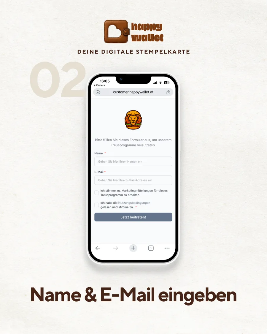 Anmeldeformular für das Treueprogramm auf dem Smartphone
