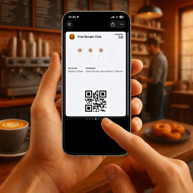 Kunde speichert die Stempelkarte im Wallet seines Smartphones